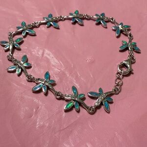Sterling silver blue opal dragonfly bracelet